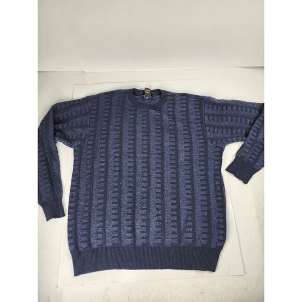 Vintage Mens Sweater M blue Knit Italian Wool Abstract‎ Cosby Preppy